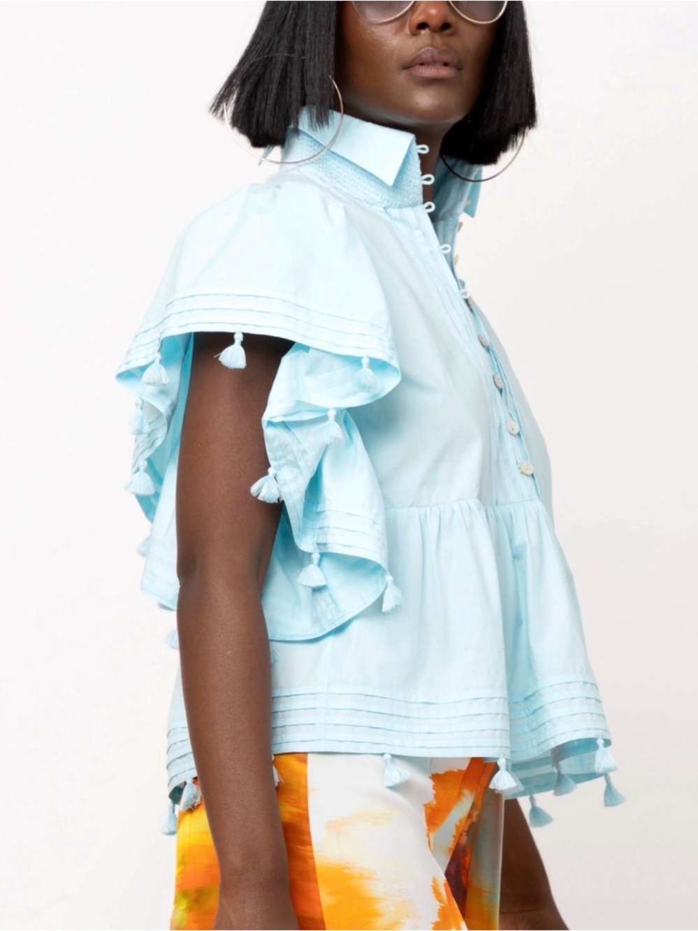 Hope for Flowers Tracy Reese XL Light Blue Organic cotton Crochet-Edge Blouse - Picture 3 of 9